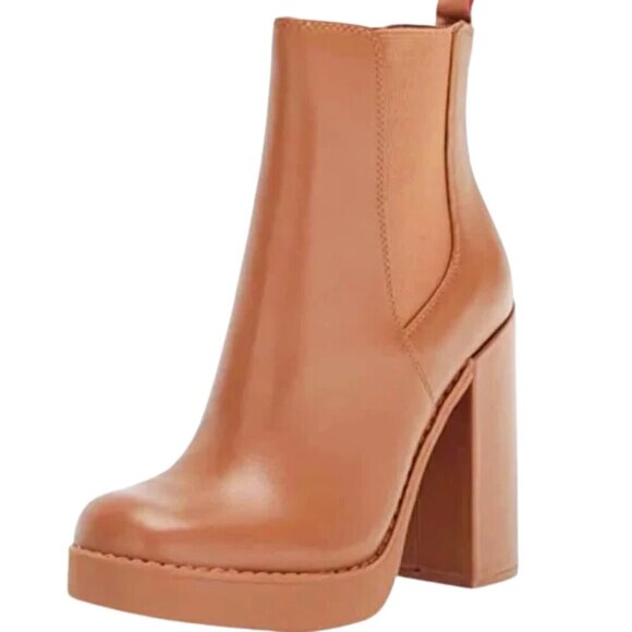 NEW GB Gianni Bini Ah-Mazed Leather Block Heel Platform Booties - Picture 2 of 4